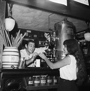 Beatnik Prints: Man Talking To Woman Giving Her Espresso
