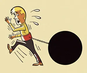 Striding Prints: Man Tethered to Ball and Chain