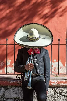 Wall Building Feature Gallery: Man with trumpet from Mariachi group, Mexico