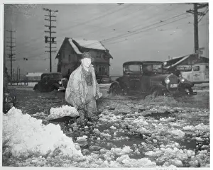 Seattle Prints: Man Trying to Find Clogged Storm Drain