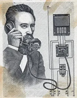 Man Using Early Telephone