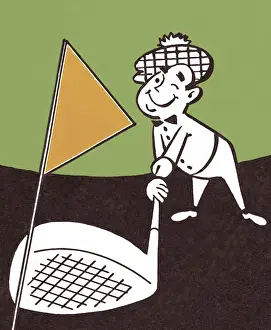Man Using a Giant Golf Club