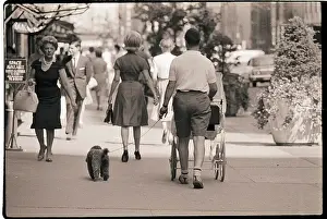 Man Walk Dog and Baby Carriage