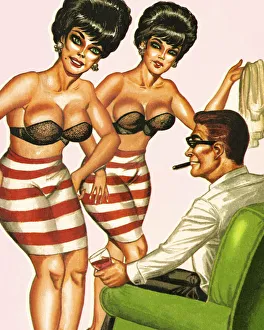Printstock Collection: Man Watching Sexy Twins