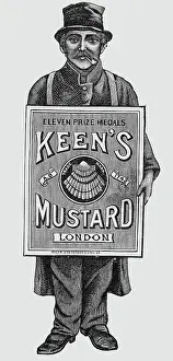 Sandwich Board Prints: Man Wearing Large Sign Advertising Mustard Product