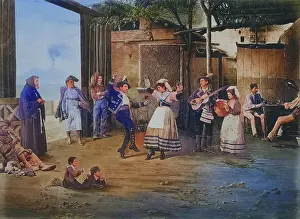 Folk Prints: A man and a woman dancing Tarantella