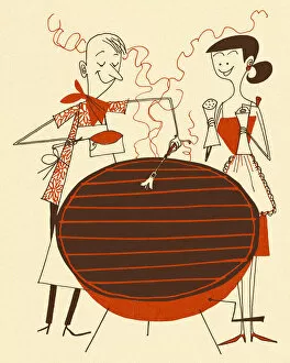 Images Dated 2nd October 2014: Man and Woman Preparing a Grill
