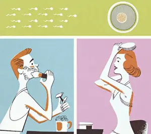 Micro Organism Prints: Man and Woman Primping and Sperm and Egg