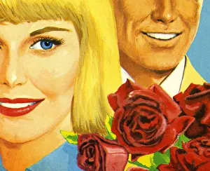 Valentines Prints: Man Woman and Red Roses