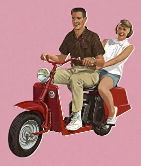 Man and Woman Riding a Scotter