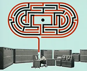 Science And Tech Prints: Man Working With a Maze Above