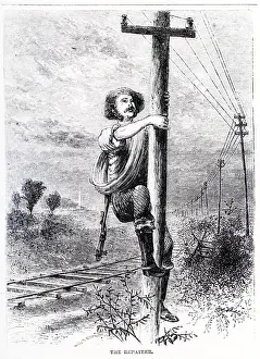 Pole Prints: Man Working On Wiring