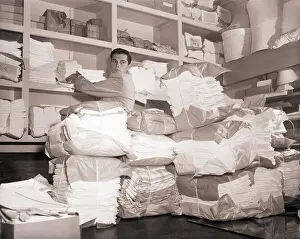 Linen Prints: Manager Taking Inventory