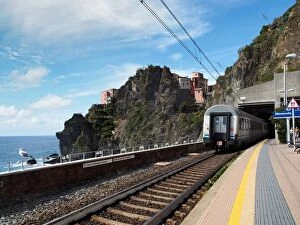 Manarola Collection: Manarola Railway Station, Cinque Terre National Park, Ligurian Sea, Northern Italy