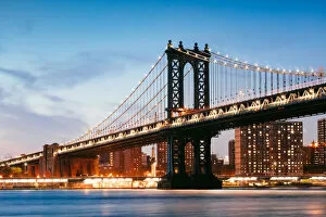 East River Collection: Manhattan bridge illuminated at dusk, New York city