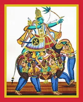 Garland Prints: Manmatha kneels on the back of his elephant