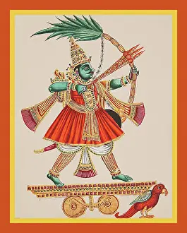 Album Prints: Manmatha rides on a chariot drawn by a red parrot