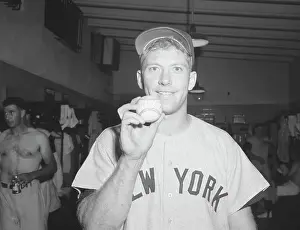 Mantle Holds Ball From 1000th Hit