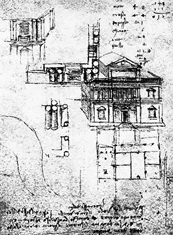 Progress Prints: Manuscript Illustration of Manor from Codex On the Flight of Birds by Leonardo da Vinci