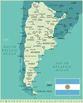 Patagonia Collection: Map of Agentina with Flag