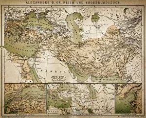 Alexander the Great (356 bc-323 bc) Collection: Map of Alexanders empire and conquests
