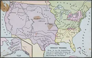 Native Am Prints: Map of America Showing Indian Tribes Location