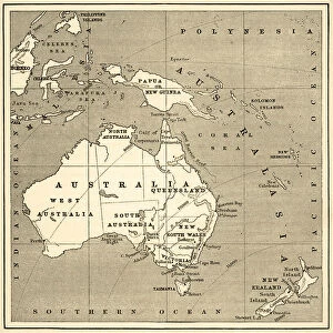 Island Of Borneo Collection: Map of Australasia (1882 engraving)