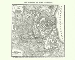 Historcal Battle Maps and Plans Collection: Map of the Battle of Fort Donelson, American Civil War