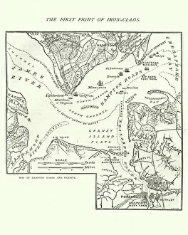 American Civil War (1860-1865) Collection: Map of the Battle of Hampton Roads