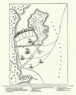 Historcal Battle Maps and Plans Collection: Map of the Battle of Valcour Island, 1776