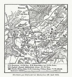Battle of Waterloo June 18, 1815 Gallery: Map of the Battle of Waterloo, Belgium, 18 June 1815
