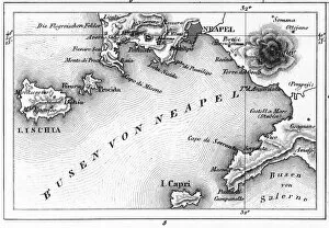 Images Dated 1st June 2015: Map of Bay of Naples and Naples Engraving