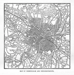 Images Dated 2nd June 2017: Map of Birmingham and Neighborhoods, England Victorian Engraving, 1840