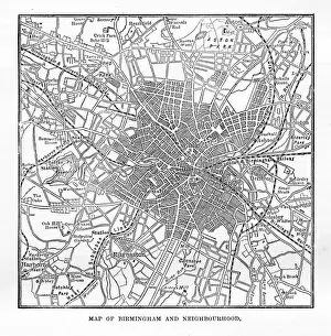 1800s Prints: Map of Birmingham and Neighborhoods, England Victorian Engraving, 1840
