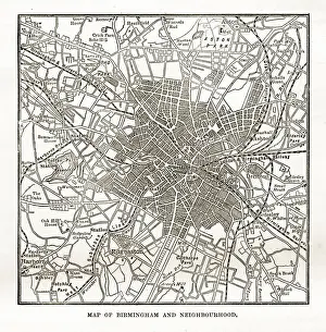 Map of Birmingham and Neighborhoods, England Victorian Engraving, 1840