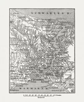 Images Dated 26th April 2016: Map of Bosphorus, Turkey, wood engraving, published in 1882
