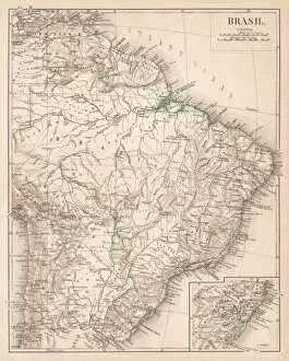 Images Dated 7th May 2015: Map of Brazil. Lithograph, lithograph, published in 1874