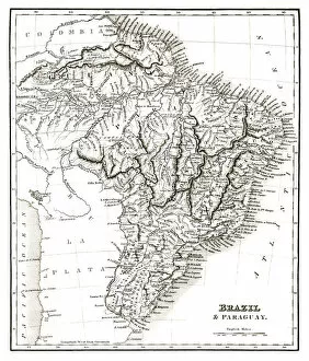 Brazil Gallery: Map of Brazil and Paraguay (early 19th century steel engraving)