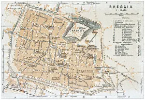 Map of Brescia a city in the northern Italian region of Lombardy, Italy - 1893
