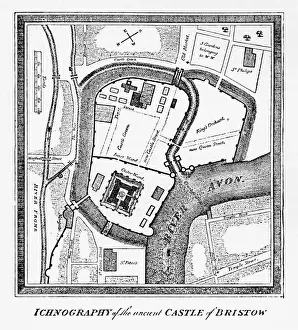 Map of Bristol in Yorkshire, England Victorian Engraving, Circa 1247