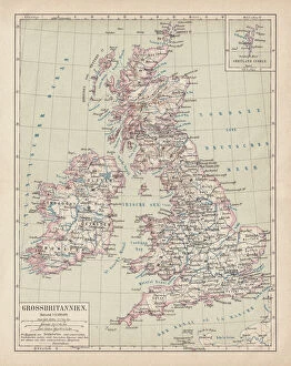 Map of British Isles, lithograph, lithograph, published in 1876