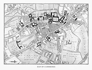 Images Dated 1st June 2017: Map of Cambridge, Cambridgeshire, England Victorian Engraving, 1840