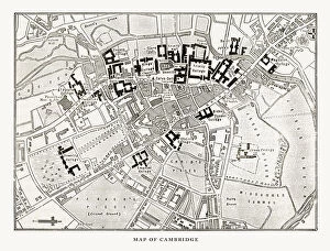 Images Dated 11th April 2018: Map of Cambridge, Cambridgeshire, England Victorian Engraving, 1840