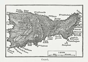 Images Dated 3rd April 2018: Map of Capri, Italian island, wood engraving published in 1897