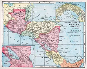 Prints of A color map of Central America showing British Honduras (now Belize), Guatemala, Honduras, El Salvador, Nicaragua, Costa Rica, and Panama, 1922. (Photo by Interim Archives/Getty Images) Discover the World in Maps: Past, Present, and Beyond: Map Of Central America
