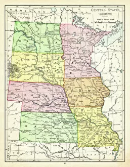USA Maps Collection: Map of central states USA 1895