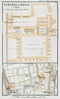 Map of Certosa di Pavia, a monastery complex in Lombardy, Italy - 1893