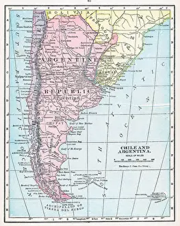 Prints of A color map of Chile and Argentina, 1922. (Photo by Interim Archives/Getty Images) Discover the World in Maps: Past, Present, and Beyond: Map Of Chile And Argentina