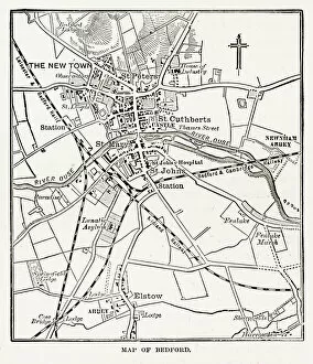 Images Dated 21st February 2018: Map of the City of Bedford, England Victorian Engraving, 1840