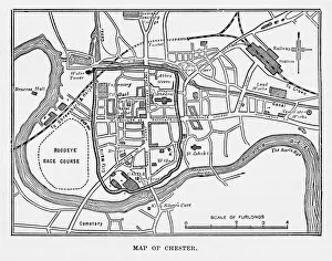 Images Dated 18th March 2017: Map of the City of Chester, England Victorian Engraving, 1840